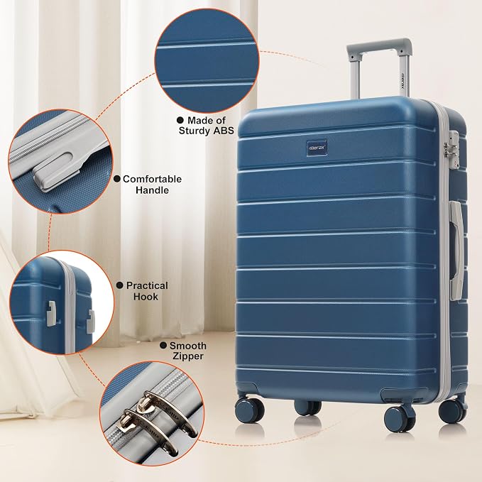 Hardshell Luggage Sets, Lightweight Stripes Suitcases with Spinner Wheels, Blue 6pcs - Image 2