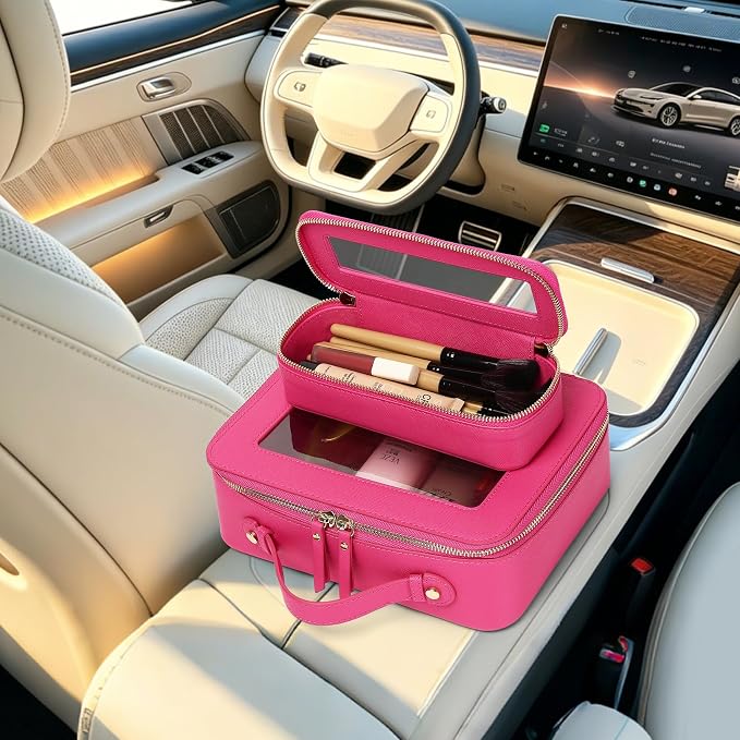 Clear Travel Makeup Bag, Fuxia, L+Slim | With Brush Bag, Transparent, Waterproof, With Zipper, For Women - Image 7