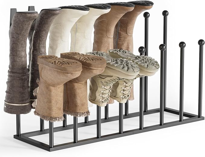 pickpiff Free Standing Shoe Racks - Black Metal Boot Rack Organizer Tall Boots for Dorm Room, Closet, Entryway, Bedroom, Patio Outdoor, Hallway, Black, Shoe Storage Fit for 8 Pairs by pickpiff