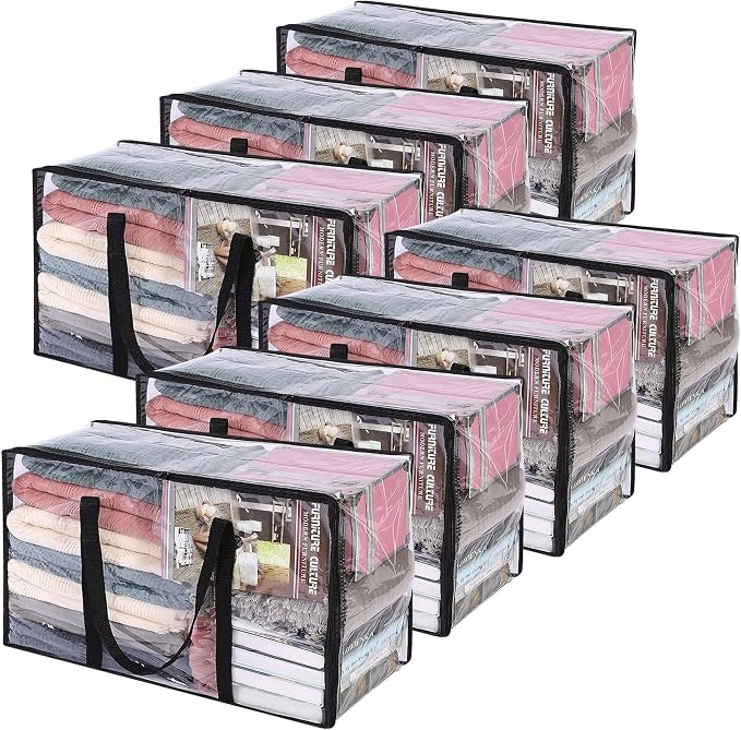 Vieshful 7 Pack Clear Comforter Storage Bag, 60L Clothes Storage Bag with Zipper Closet Organizer, Plastic Storage Containers Moving bags for Comforter, Blanket, Bedding, Duvet, Toys by Vieshful