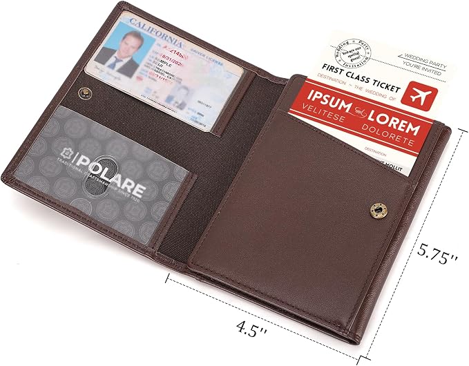 Polare Napa Leather Pilot Wallet Passport Holder RFID Blocking Tri-fold Travel Cover Document Organizer for Aviation Professionals (Coffee) - Image 4
