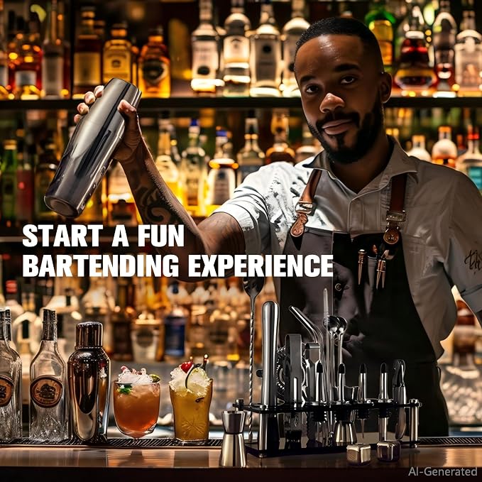 KINGROW Cocktail Shaker Set Bartender Kit, Stainless Steel Boston Bar Tools Drink Mixer Set with Stand & Recipe Booklet for Home Cocktail Making | Silver - Image 5