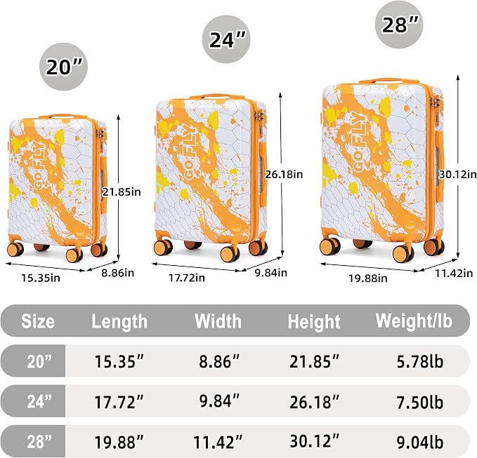 Hardside Luggage Sets, Lightweight Stripes Suitcase with Spinner Wheels, Yellow-PC - Image 8