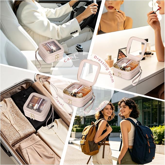 Pinkmik Double Layer Makeup Bag Small Clear Makeup Pouch Mini Travel Cosmetic & Toiletry Bag Purse Organizer and Car Essentials for Women (Pink, 2-Layer MINI) - Image 6