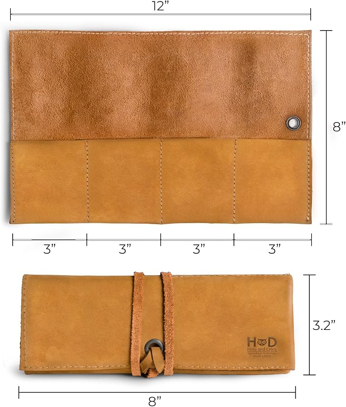 Hide & Drink, Leather Watch Roll Organizer Handmade from Full Grain Leather, Holds Up to 4 Watches, Easy Carry On Watchlover Storage (Old Tobacco) - Image 4