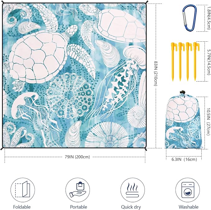 HIHOHO Beach Blanket Waterproof Sandproof Extra Large Beach Mat 79" X 83"/120"x108"for 1-8 Adults Quick Drying Durable Outdoor Picnic Mat for Beach Travel Camping Hiking - Image 2
