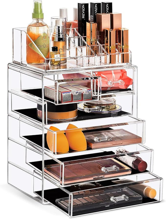 Sorbus Acrylic Makeup Organizer Set, 6-Drawer Vanity & Countertop Cosmetic Storage with Small & Wide Compartments, Clear Makeup Storage for Brushes, Jewelry – Holiday Gift for Women & Teens by Sorbus
