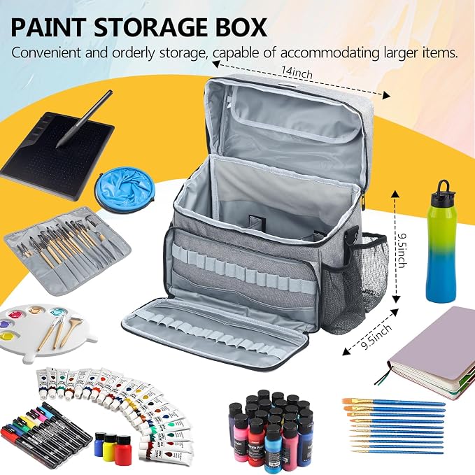 Acrylic Paint and Brush Set Organizer Bag - Carrying Case Compatible with Apple Barrel, Shuttle Art, Caliart Art Supplies - Includes Detachable Paint Brush Holder - for Home/Travel/Outdoor (Pro Gray) - Image 5