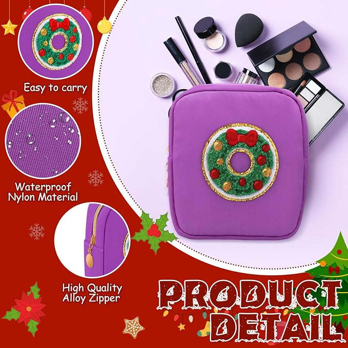 Abbylike 12 Pcs Christmas Preppy Patch Makeup Bags Bulk Holiday Makeup Bag Skincare Pouch Xmas Zipper Cosmetic Pouch Preppy Thing for Travel Christmas Women Gift (Classic,Assorted Colors) - Image 4