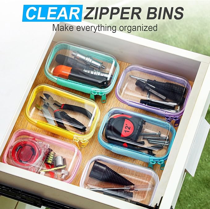Sanwuta 6 Pcs Clear Hard Zipper Case Plastic Zipper Pouches Transparent Makeup Bag Pencil Case Pouches Toiletry Diaper Bag for Travel Toy Storage Organizer Bins(Colorful,5 x 3 x 2 Inch) - Image 6
