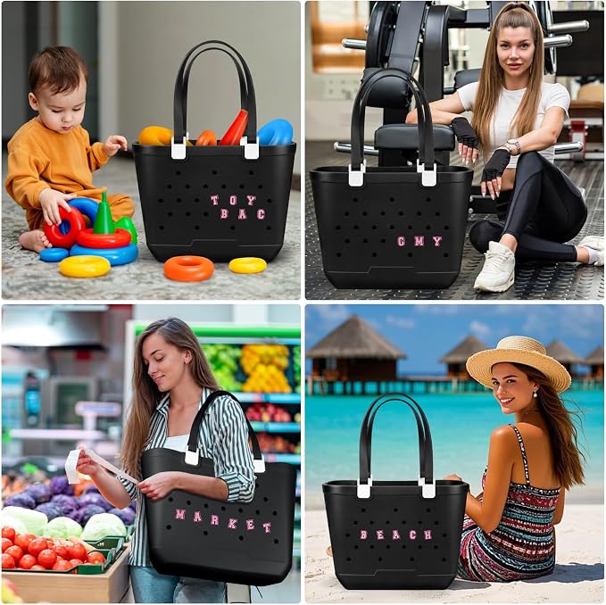 X-Large Rubber Beach Tote Bag, 18.9 "L x 9.4 "W x 13.8 "H Waterproof EVA Beach Totes with Zipper Pocket - Image 2