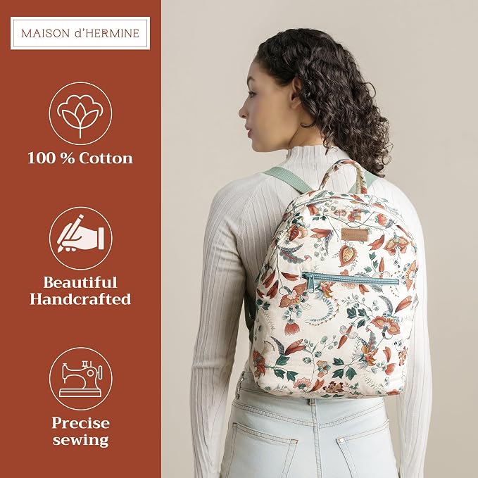 Maison d' Hermine Backpack for Women Men Cotton Shoulder Multipurpose Rucksack with Small Pouch Lightweight Multi Pocket Bag for Travel Work Beach Perfect for Spring Summer (Dalida) - Image 2