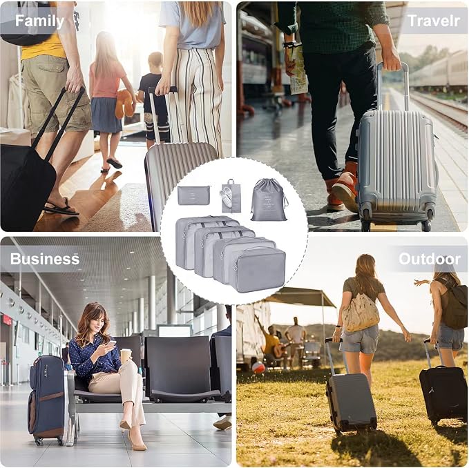 Travel organizer 7 in 1 Packing Cube For Travel Space Saver Laundry Cosmetics Luggage makeup Bag Organizers Set with Shoe Bag for travel (Grey) - Image 6