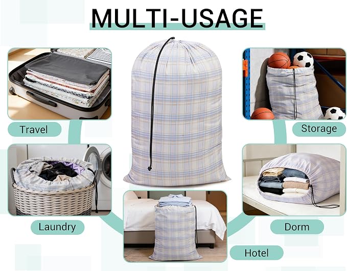 ZPECC Bulk Travel Laundry Bag,Extra Large Heavy Duty Laundry Bags 24 Pack,Washable Dirty Clothes Organizer for Commercial College Dorm Hotel Camping and Home Storage 30x40(Light Purple Checkered) - Image 3