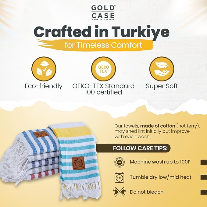Gold CASE Turkish Hand Towels for Bathroom Set of 6 – 20 x 40'' – 100% Cotton Bathroom Hand Towels – OLYMPOS Towel for Spa, Face, Tea & Dishcloth – Decorative Cloth – Multi 2 - Image 6