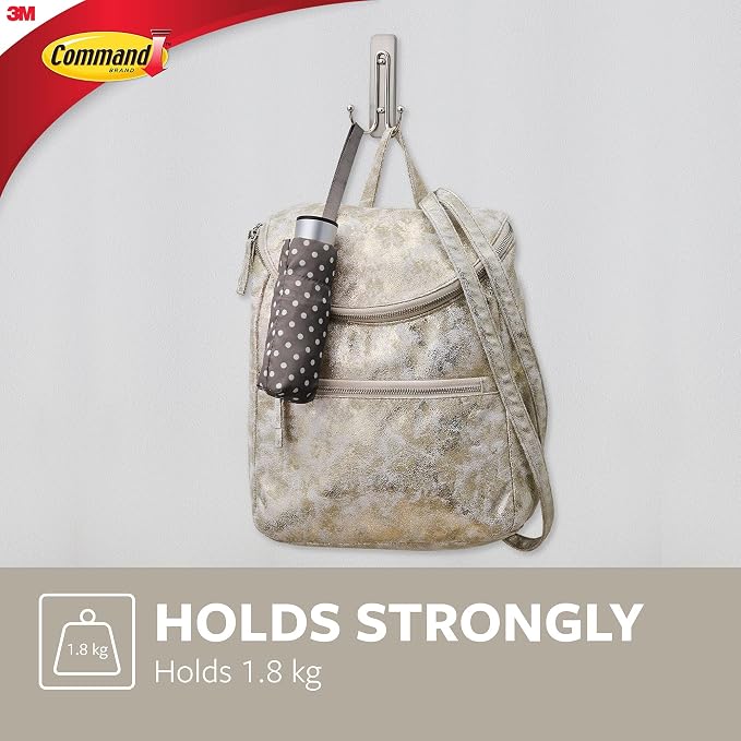 Command Decorative Hook, Brushed Nickel, Indoor use - 2 Large Metal Hooks and 3 Adhesive Strips - Hang Jackets, Purses, Handbags, Backpacks, Hats, Scarves, Dog Leads - Organise Damage Free - Image 4