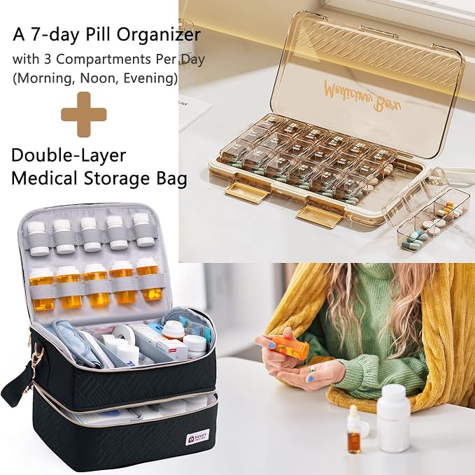 BAGSFY Travel Medicine Bag Organizer with 7-Day Pill Organizer, AM & PM Pill Box, Medication Storage, First Aid Kit Case - Image 7