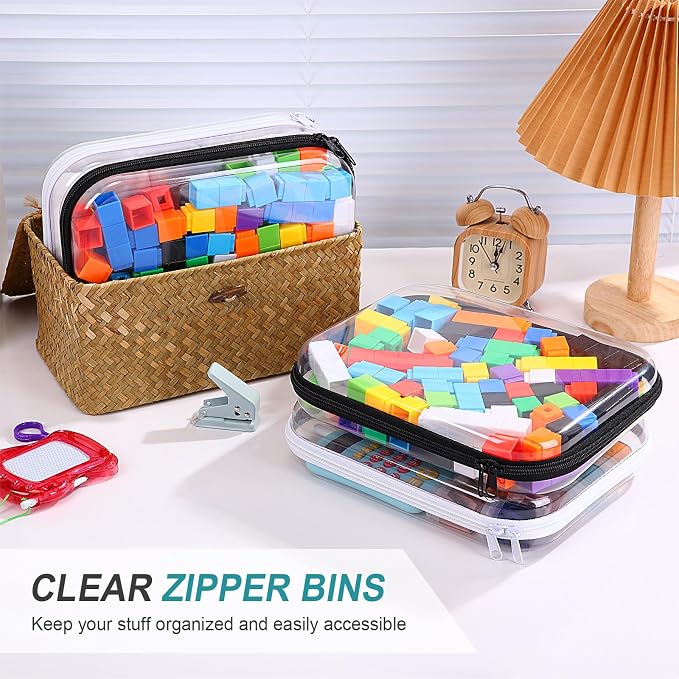 Hoolerry 4 Pcs Hard Clear Zipper Case Makeup Bags Plastic Zipper Pouch Transparent Storage Box Containers for Cosmetics, Snacks, Building Blocks, Puzzles(Clear,9.8 x 7.9 x 2 in,Black and White) - Image 5