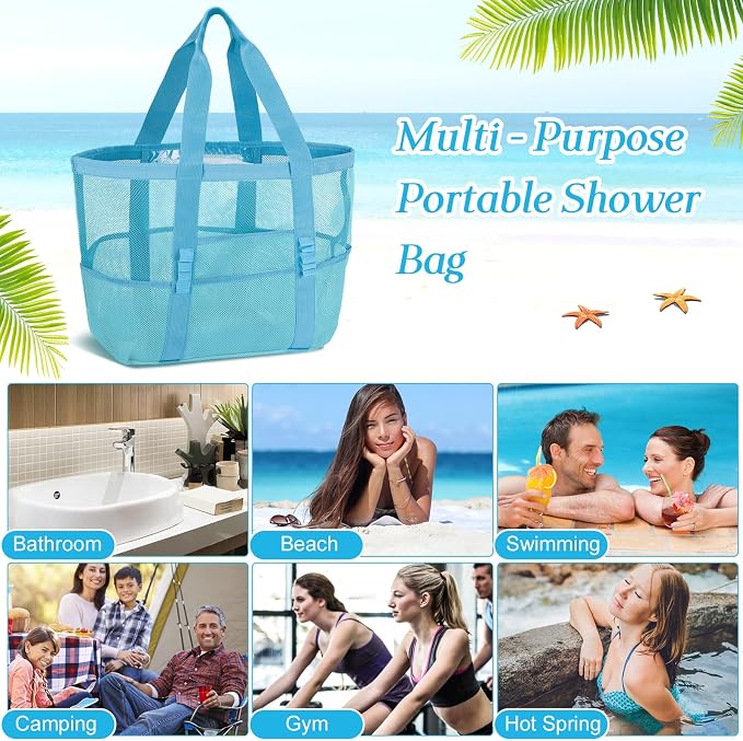 Hillban Large Beach Mesh Bags Bulk for Women Beach Tote Bag with 8 Pocket Zipper Waterproof Sandproof for Pool Cruise Ship - Image 6