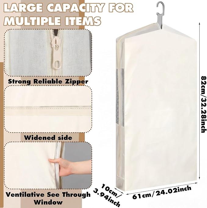 Aliceset 3 Pack Cotton Garment Storage Bag for Hanging Clothes 24 x 32 Inch Breathable Garment Cover Canvas Suit Bags for Closet Storage Short Dresses Suits Gowns - Image 2