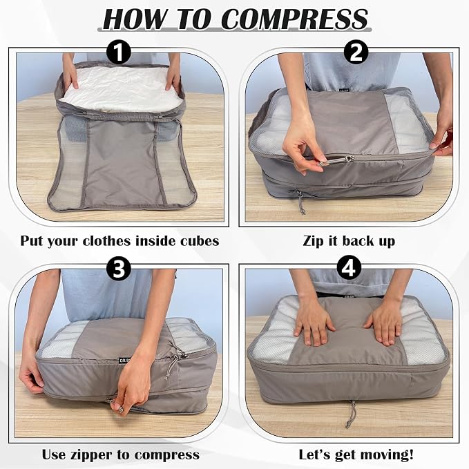 Extra Large Compression Packing Cubes, 2 Set Compression bags for Travel Packing Organizer, Expandable Compression Cubes for Travel, Khaki Mesh - Image 6