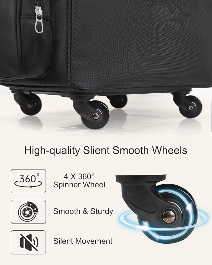 Relavel Rolling Makeup Train Case with Large Clear Makeup Bag, Hairstylist Traveling Bag with 4 Wheels, Cosmetic Storage Organizer Hair Stylist Travelling Bag with Adjustable Dividers & Shoulder Strap - Image 5
