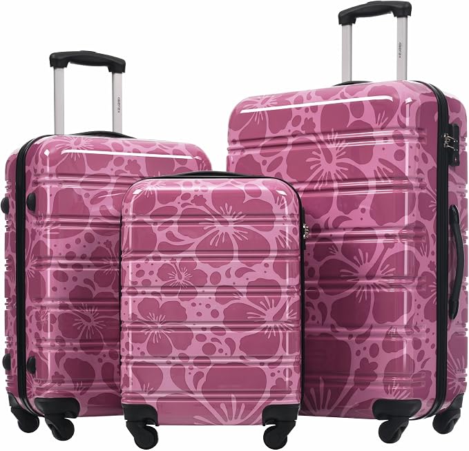 Merax Luggage Sets 3 Piece, Hardside Suitcase Set with Spinner Wheels | Lightweight Printing Luggage Carry on,20+24+28 IN,Purple Pink by Merax