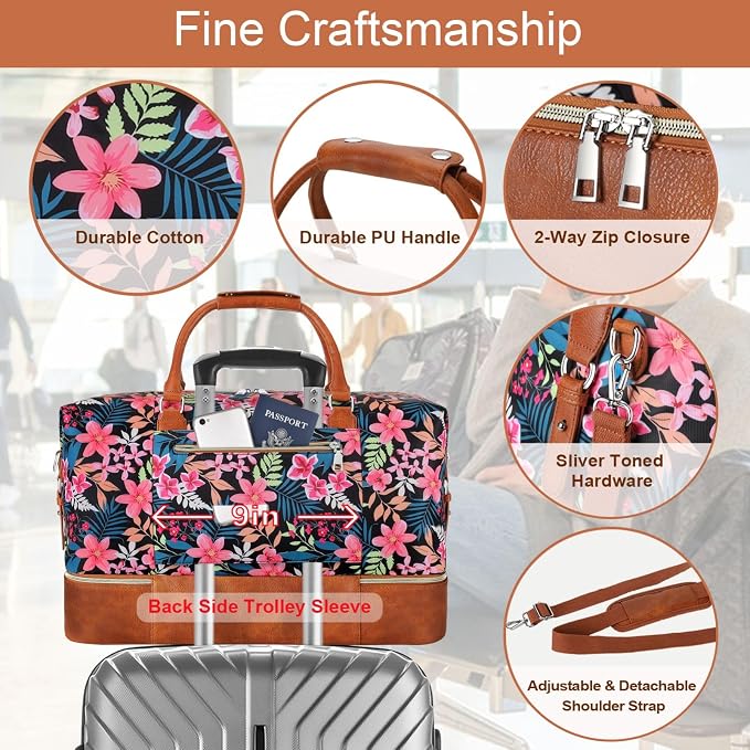 ITIEZY Weekender Overnight Bag for Women - Large Travel Duffel Bag with Shoe Compartment, Gym Duffel Bag Hospital Bag Carry On Tote Bags for Airplanes with Crossbody Bag Toiletry Bag 3Pcs Set - Image 5