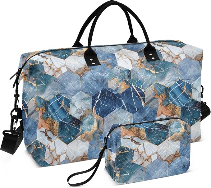 senya Weekender Bags Travel Duffel Gym Bag Hexagonal Nave Marble Carry on Overnight Tote Bag with Toiletry Bag for Airplane Travel Trip Gym Yoga, g366828860p1006c1071s2442 by senya