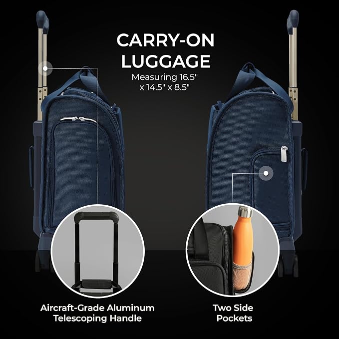 Briggs & Riley Cabin Spinner - Carry On Luggage for Travel, Suitcases with Wheels, Softside Rolling Bag for Men & Women, Fits Under Plane Seat, Interlocking Handle - Baseline Collection, Navy - Image 3