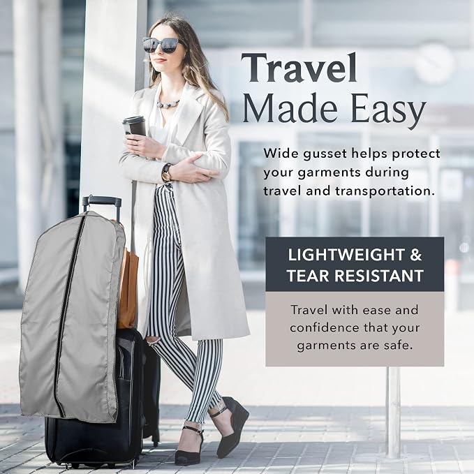 60" Luxury Fur Coat Cotton Blend Cloth Garment Bags for Travel & Hanging Clothes (Grey - Houndstooth Trim) - Suit Covers Garment Bag for Men & Women Dress Bag - Closet Storage Suit Bag, Coat Storage - Image 5