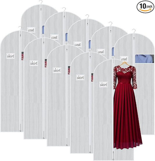 Univivi Long Garment Bags Dress Bags for Gowns, 60 Inch, 10 Pack, White | Breathable Dress Bag, Dustproof Hanging Garment Bag, Clear Window and ID Card Holder for Coats, Dresses by Univivi