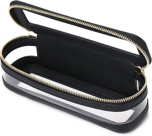 Pinkmik Makeup Brush Case, Black | Clear Travel Cosmetic & Toiletry Bag, With Zipper, Small Purse Organizer, Car Essential Bag for Women by Pinkmik
