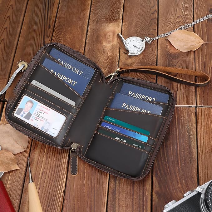 Polare Full Grain Leather Family Passport Wallet for 4 Passports, RFID Blocking Bifold Passport Cover Travel Document Organizer Holder for Women and Men - Image 2