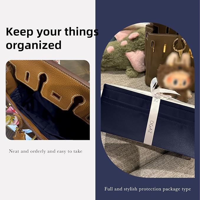 DGAZ Silk Purse Organizer Insert for Birkin Bag(Blue nuit,BK50) | Soft and Lightweight,Perfect Fit,Multi-pocket Storage,Bag Protector,Luxury Bag Care,Handmade,for Smooth Bag Organizer - Image 8