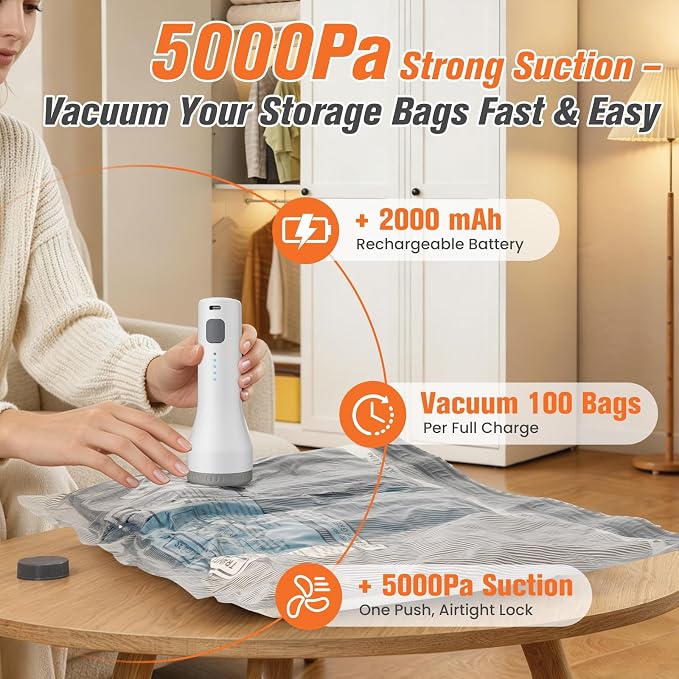 12 Pack Vacuum Storage Bags for Travel with Cordless Pump, Space Saver Bags for Clothes, Compression Packing Bags for Luggage, 12 Combo Size - Image 2