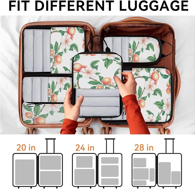 Floral Peach 6 Set Compression Packing Cubes for Travel Luggage Carry On Suitcase Compressible Expandable Packing Cubes Organizers Bag - Image 7
