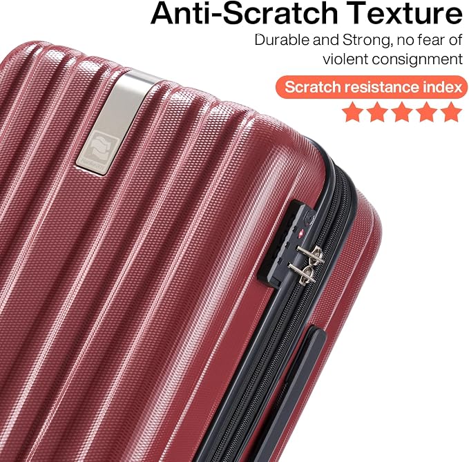 Hanke 24 Inch Luggage Suitcases With Spinner Wheels Lightweight PC Hard Shell Rolling Suitcase With Travel Lock,Checked-Medium 24-Inch （Burgundy） - Image 6