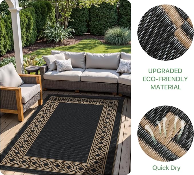 GENIMO Outdoor Rug, Waterproof Plastic Rugs for Patio, 6'x9' Blcak Brown | Outside Larger Modern Carpet Mat for Porch Decor, Deck, Balcony, Camping, RV, Backyard, Picnic, Beach, Reversible - Image 7