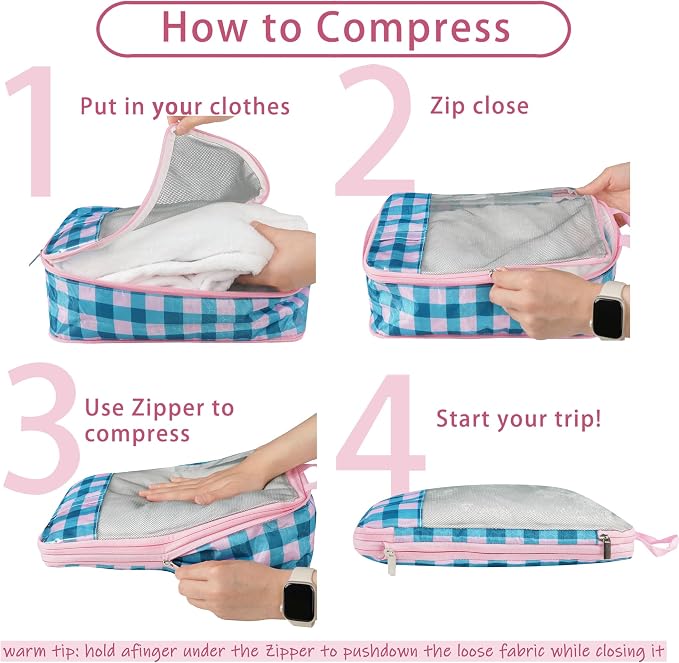 7 Pcs Compression Packing Cubes for Travel Luggage, Lightweight Suitcase Organizer Bags Set, Compression Packaging Cube for Travel Essentials, Packing Cubes for Carry on Suitcase - Image 2