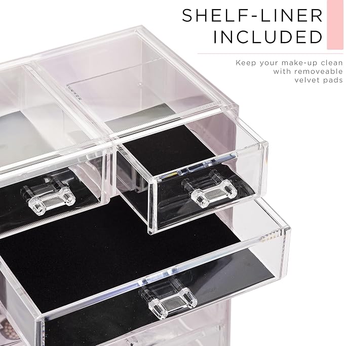 Sorbus Acrylic Makeup Organizer Set, 6-Drawer Vanity & Countertop Cosmetic Storage with Small & Wide Compartments, Tie Dye Makeup Storage for Brushes, Jewelry – Holiday Gift for Women & Teens - Image 6