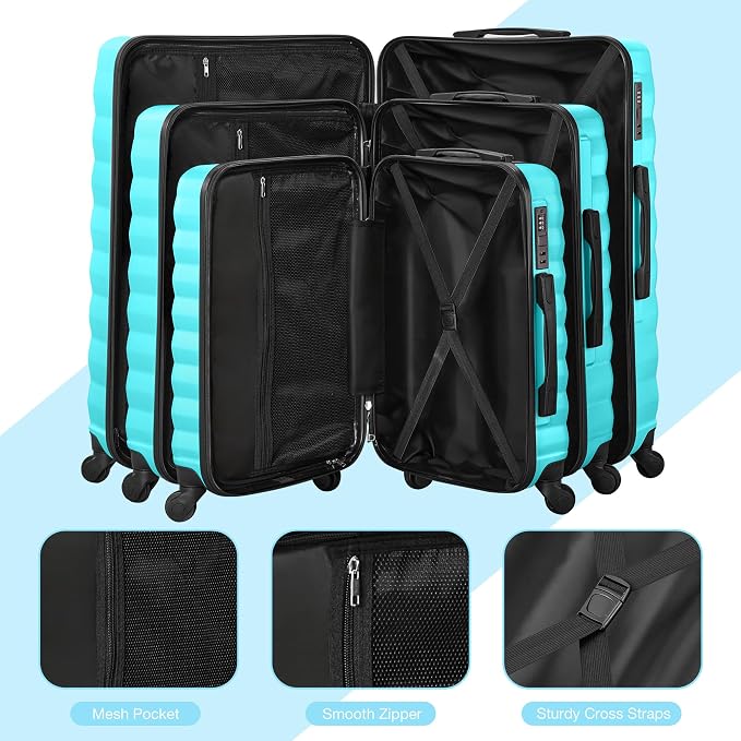 Suitour Luggage Sets 3 Piece Carry On Luggage with Spinner Wheels ABS Hard Case Travel Suitcase Set(20/24/28 inch) 6 PC Packing Bags & Drawstring Backpack - Image 5