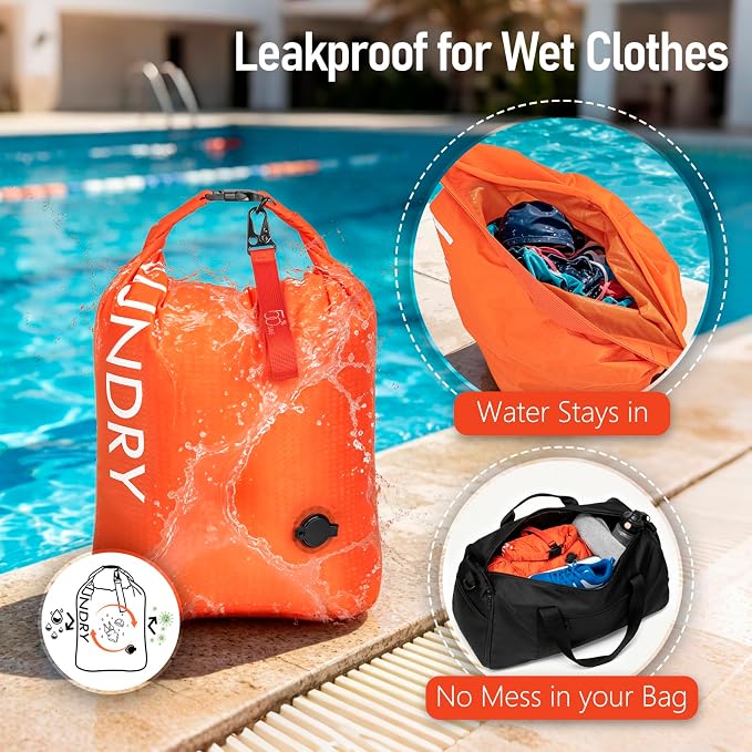 WiseBoy Compression Laundry Bag 2 Pack, Pump-Free Travel Laundry Bag for Dirty Clothes, Waterproof Wet Dry Bag, Space Saving Packing Organizer for Suitcase, Gym & Swim (Navy Blue & Orange) - Image 2