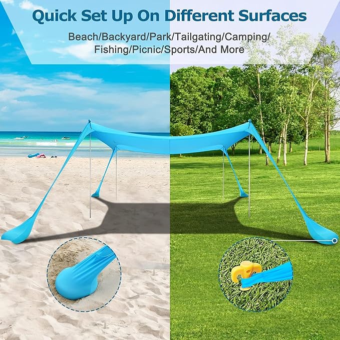COMMOUDS Beach Tent Sun Shelter - UPF50+ Pop Up Beach Canopy with Sandbags & Sand Shovel & Windproof Poles, Portable Sun Shade for Beach, Camping, Picnics, Backyard - Image 4