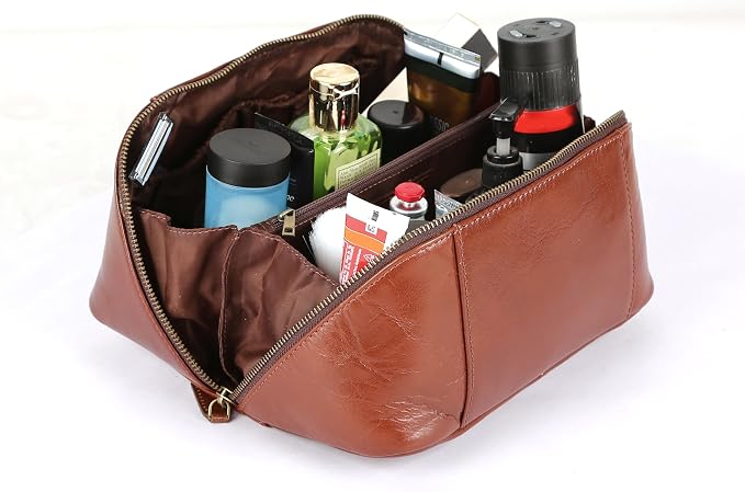 KomalC Luxury Leather Men’s Toiletry Travel Bag – Handmade Shaving Kit with Waterproof Interior, Spacious Storage & Carry Handle – leather travel Kit Bag for Men & Women (Wine) - Image 5