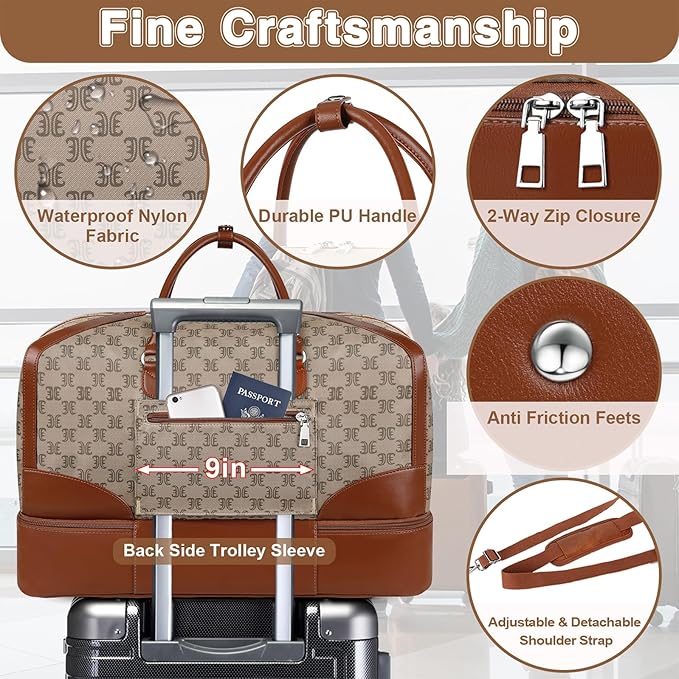 ITIEZY Weekender Overnight Bag for Women - Large Travel Duffel Bag with Shoe Compartment, Gym Duffel Bag Hospital Bag Carry On Tote Bags for Airplanes with Crossbody Bag Toiletry Bag 3Pcs Set - Image 6