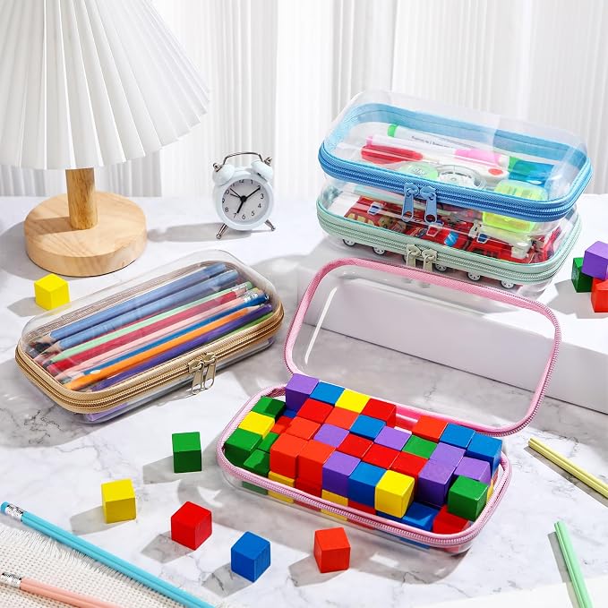 Hoolerry 4 Pcs Hard Clear Zipper Case Makeup Bags Plastic Zipper Pouch Transparent Storage Box Containers for Cosmetics, Snacks, Building Blocks, Puzzles(Clear,7.5 x 3.9 x 2 in,Soft Colors) - Image 6