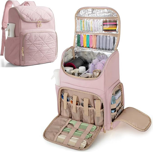 Marscamd Insulated Hairstylist Travel Bag Backpack with Detachable Dividers and Multiple Pockets, Quilted Hair Tool Travel Bag with Multiple Pockets for Hairstylist and Barber, Pink by Marscamd