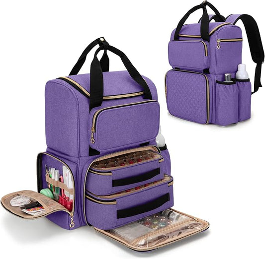 LUXJA Nail Polish Organizer Backpack Holds 70 Bottles and a UV Lamp | Travel Nail Bag with 2 Removable Cases, Ample Tools Storage Pockets, Adjustable Shoulder Straps, Trolley Sleeve, Purple by Luxja
