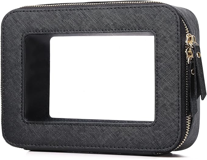 Clear Makeup Bag Women's Waterproof Travel Cosmetic Case and Toiletry Bag Portable Makeup Organizer Bag Car Essential with Zipper (Black, M) by LOFOWN